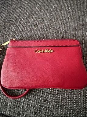 Calvin Klein Red Saffiano Wristlet with Gold Logo